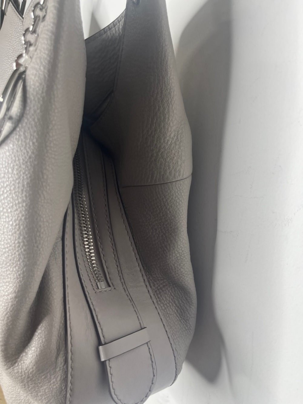 MICHAEL Michael Kors Lillie Chain Strap Lg Shoulder Bag Pearl Gray Tote Leather - Picture 5 of 12